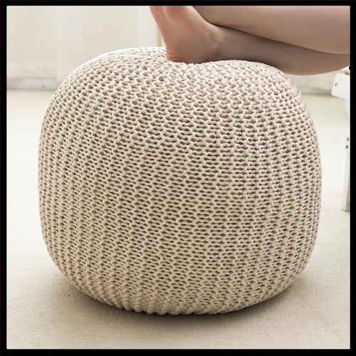 Beige round ottoman - ottoman, pouf