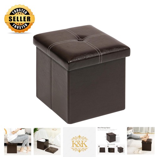 Brown faux leather ottoman - leather,
