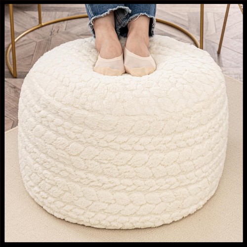 Cream plush fabric ottoman - cream,