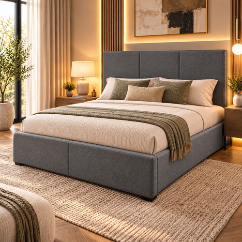 4ft6 double bed grey ottoman - bed,