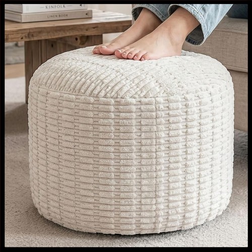 Cream corduroy ottoman - cream,