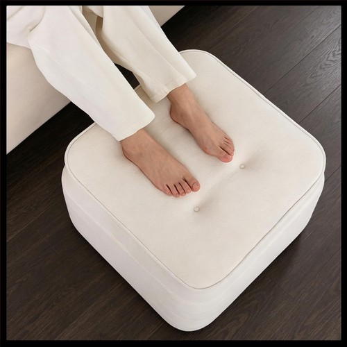 Beige square polyester - polyester, pouf